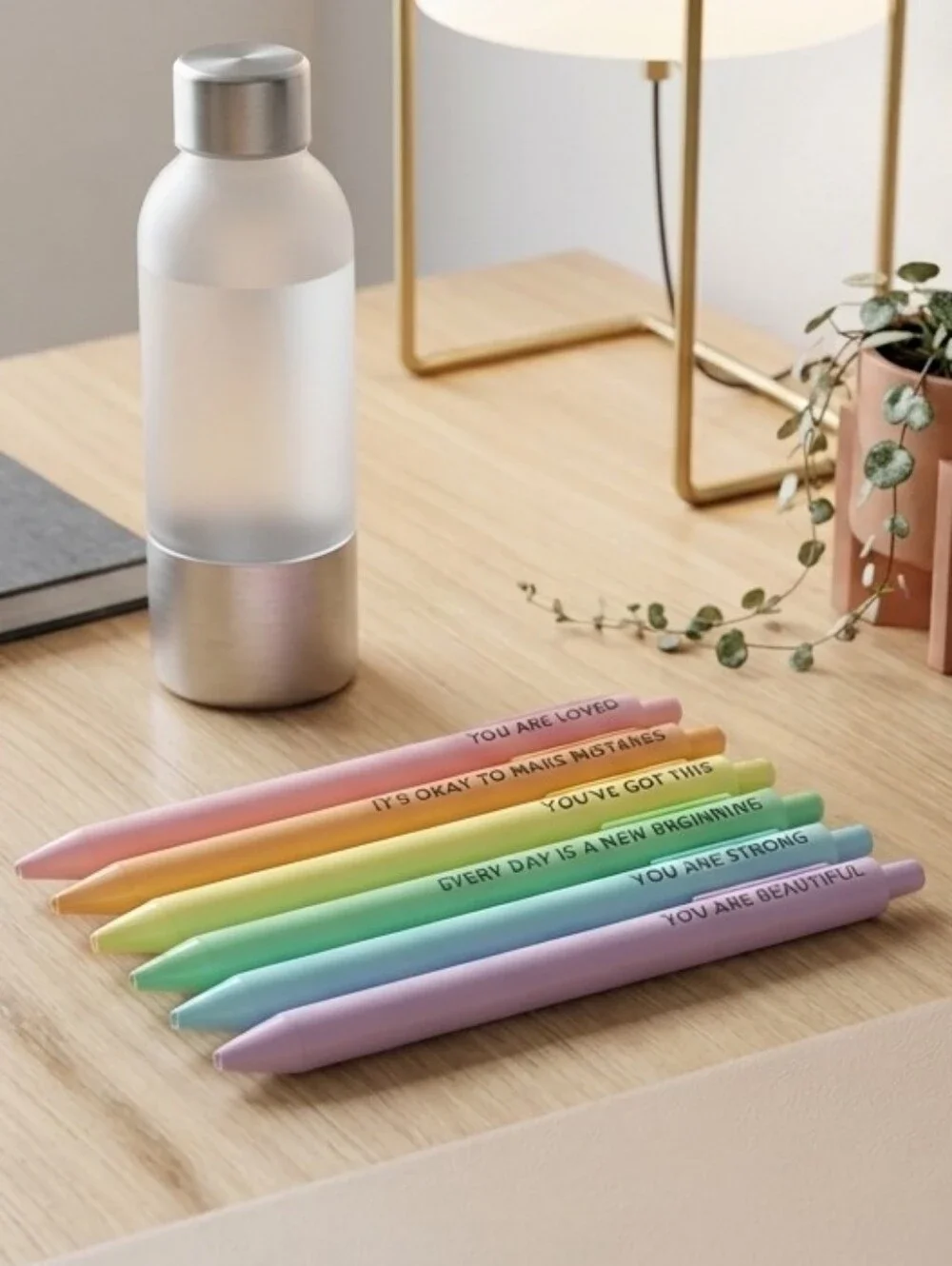 Set Of Six Inspirational Pens Black Ink Pointpoint Tip NWOT